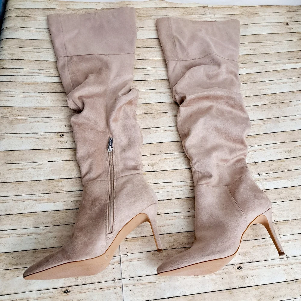 Jessica Simpson Women's Aleta Stileto Over The Knee Faux Suade Brown Boots Sz 7M